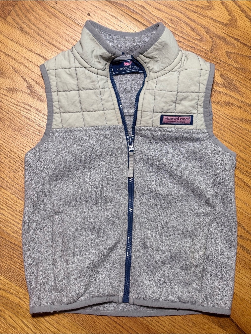 Vineyard Vines Boys Size 5 Quilted Fleece Vest Gray Full Zip Preppy